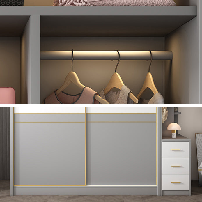 White and Gray Storage Cabinet for Home Modern Wood Cabinet with Sliding Doors