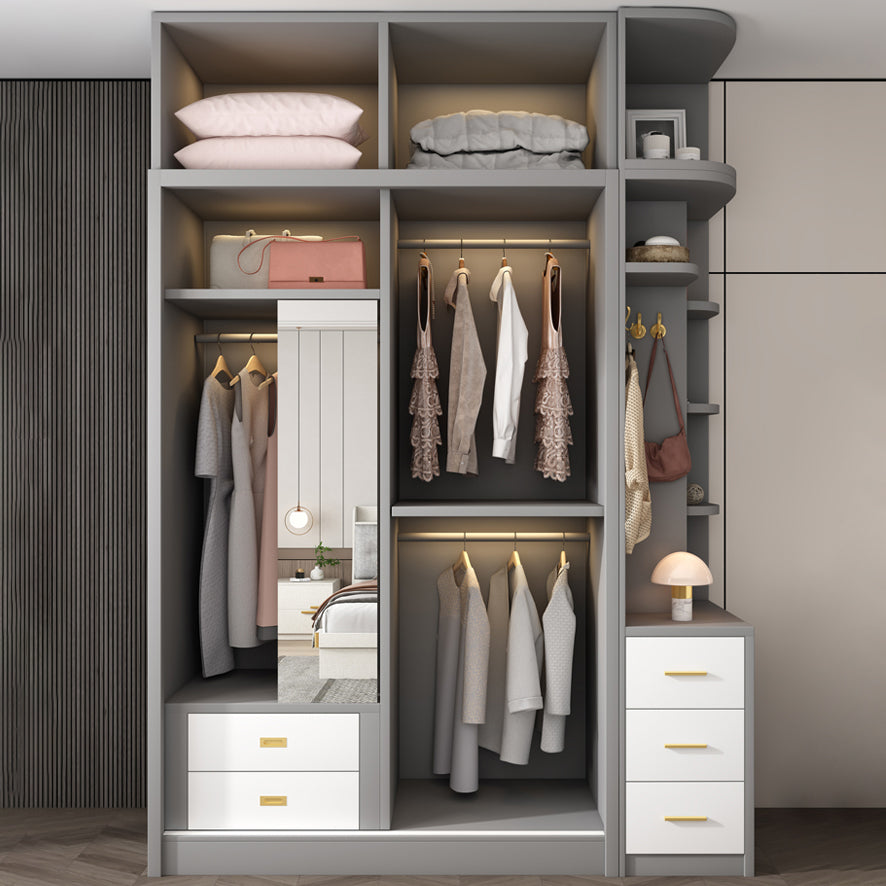 White and Gray Storage Cabinet for Home Modern Wood Cabinet with Sliding Doors