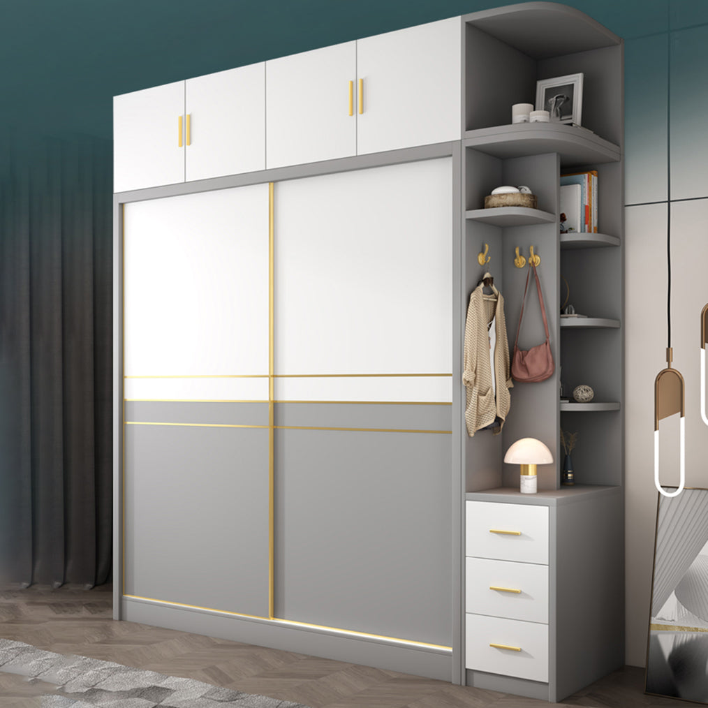 White and Gray Storage Cabinet for Home Modern Wood Cabinet with Sliding Doors