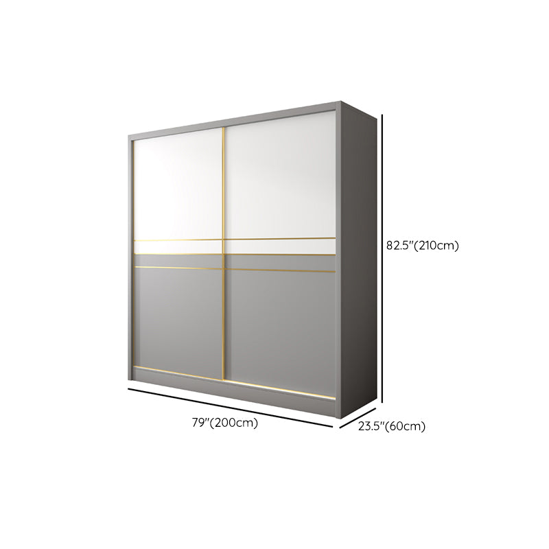 White and Gray Storage Cabinet for Home Modern Wood Cabinet with Sliding Doors