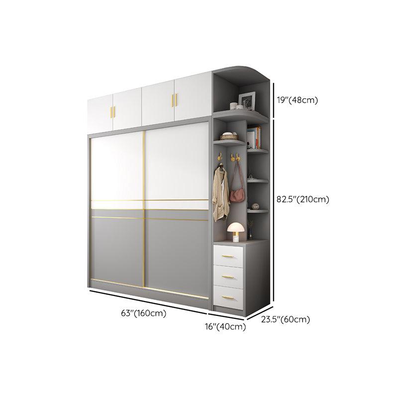 White and Gray Storage Cabinet for Home Modern Wood Cabinet with Sliding Doors