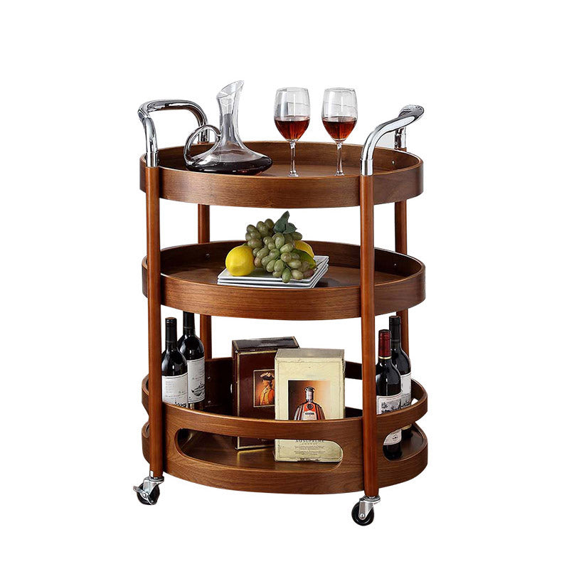 Modern Solid Wood Prep Table Rolling Kitchen Trolley with Wine Storage