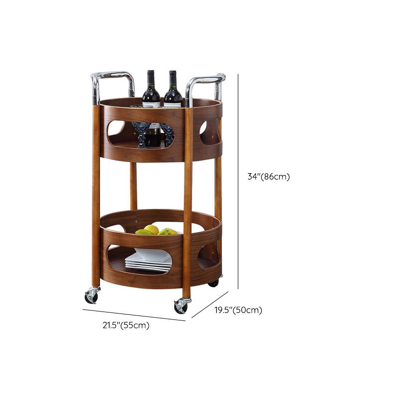 Modern Solid Wood Prep Table Rolling Kitchen Trolley with Wine Storage