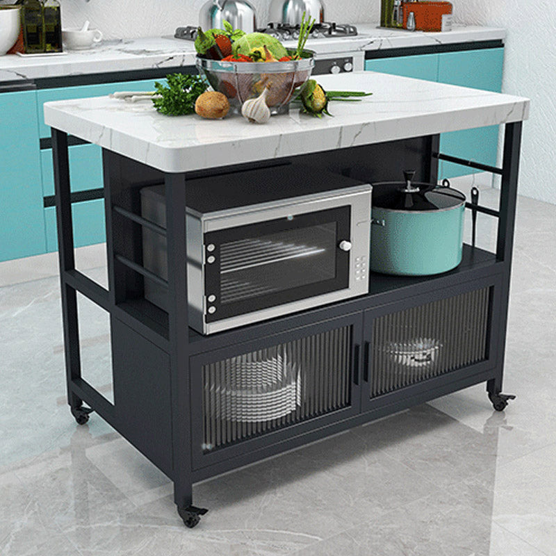 Modern Dining Room Prep Table Rectangular Kitchen Trolley with Storage Cabinet