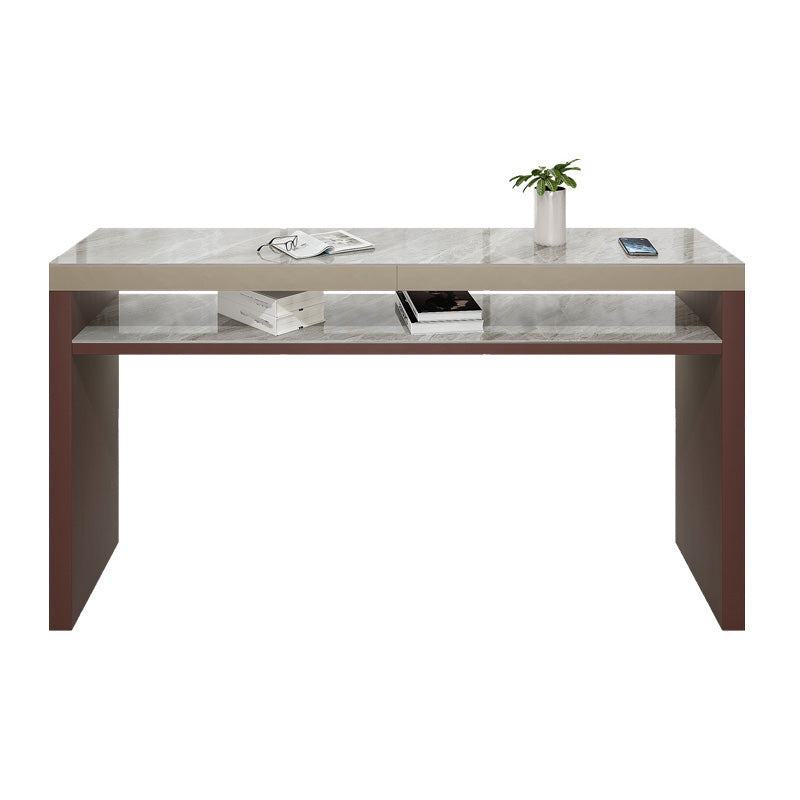 Industrial Rectangle Counter Height Table Stone Top Bar Table with Double Pedestal