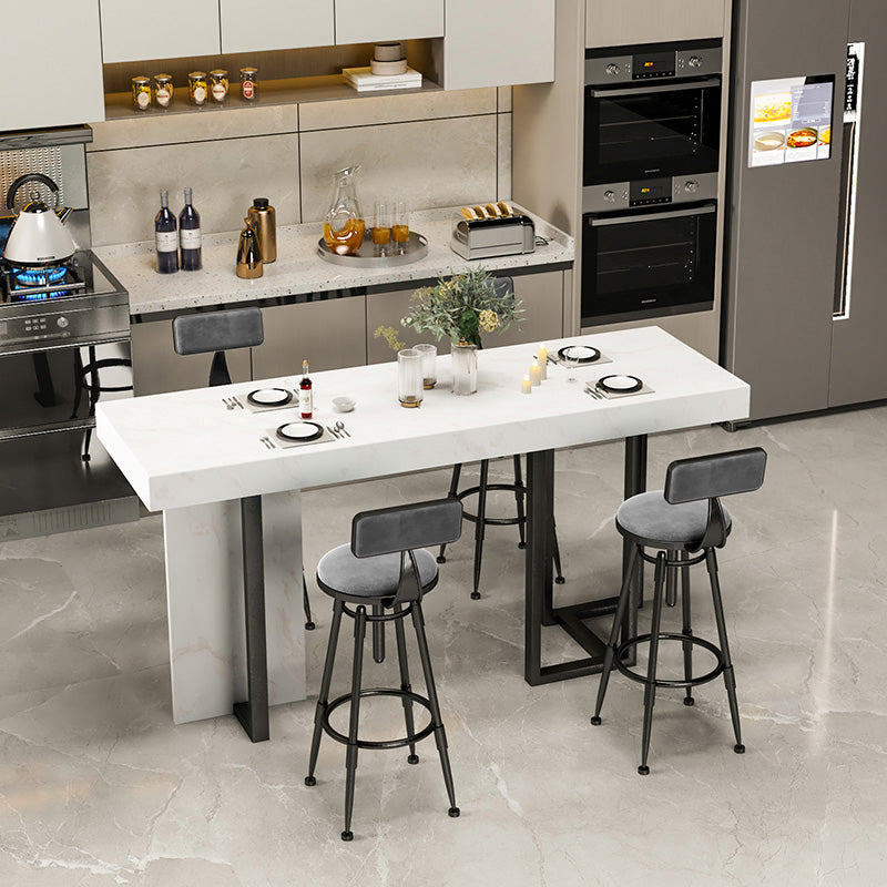 Rectangle Faux Marble Top Bar Table Industrial Counter Height Table with Double Pedestal