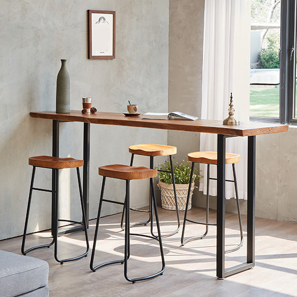 Industrial Solid Wood Bar Table Rectangle Bar Height Table with Double Pedestal Base