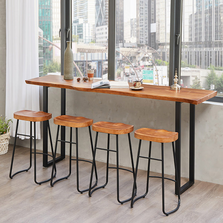 Industrial Solid Wood Bar Table Rectangle Bar Height Table with Double Pedestal Base