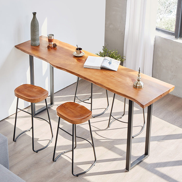 Industrial Solid Wood Bar Table Rectangle Bar Height Table with Double Pedestal Base