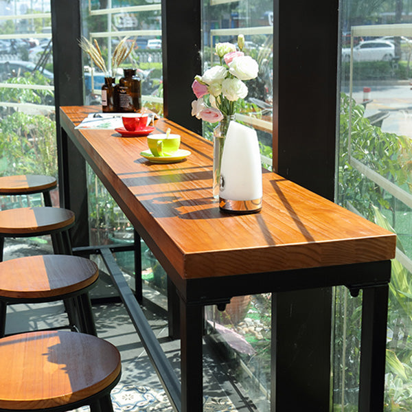Industrial Rectangle Bar Dining Table Metal and Solid Wood  Bar Height Table