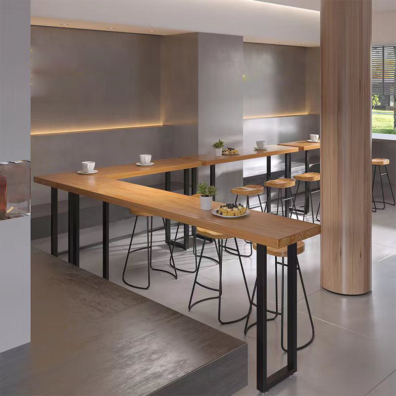 Industrial Style Bar Table Rectangle Solid Wood Fixed Bistro Bar Desk for Indoor