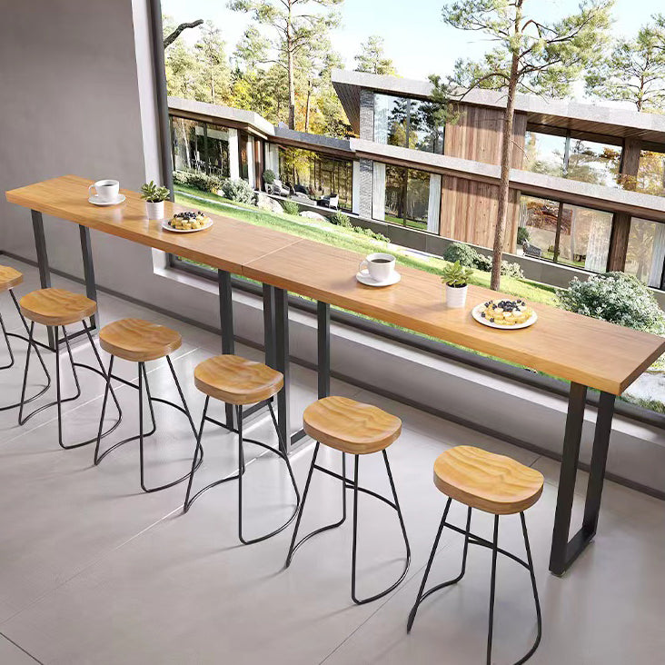 Industrial Style Bar Table Rectangle Solid Wood Fixed Bistro Bar Desk for Indoor