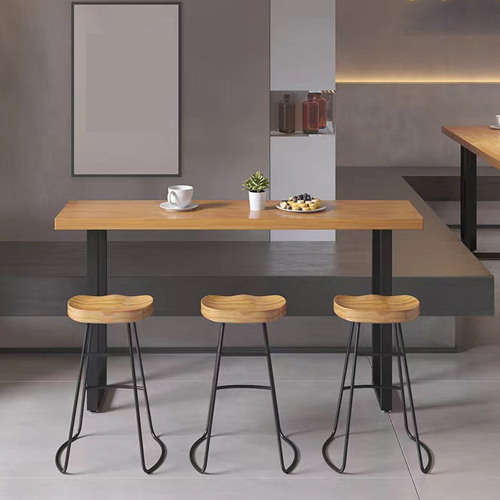 Industrial Style Bar Table Rectangle Solid Wood Fixed Bistro Bar Desk for Indoor