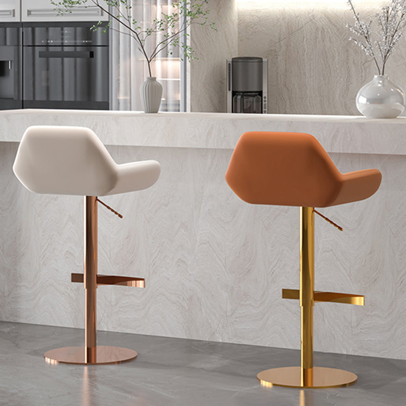 Glam Style Counter Stool Leather Adjustable Height Bar Stool with Metal Base