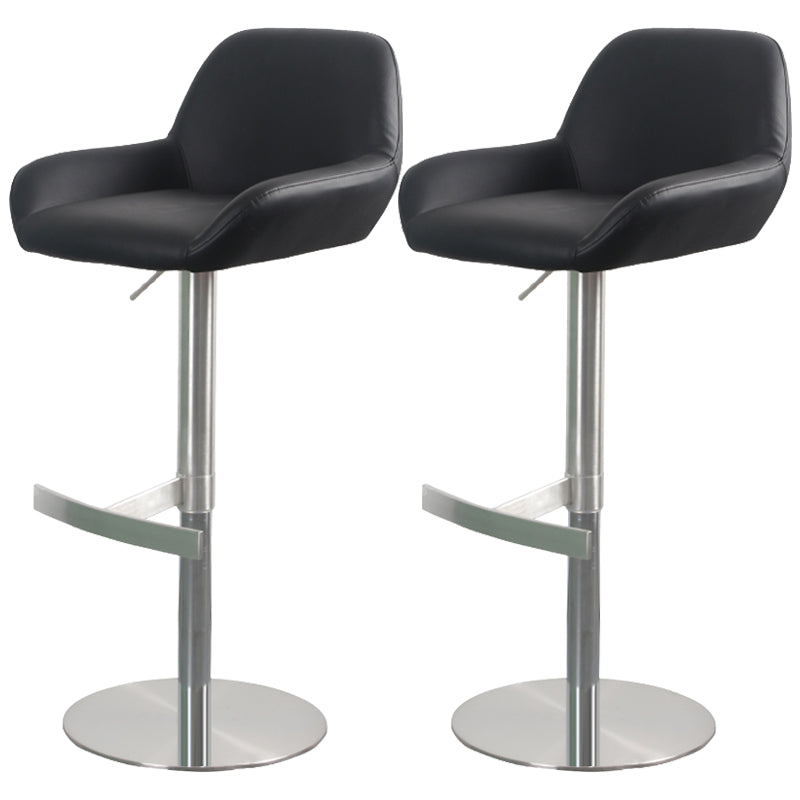 Glam Style Counter Stool Leather Adjustable Height Bar Stool with Metal Base
