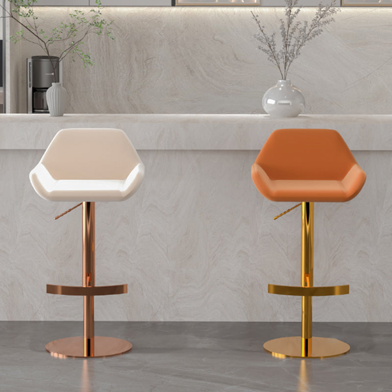 Glam Style Counter Stool Leather Adjustable Height Bar Stool with Metal Base