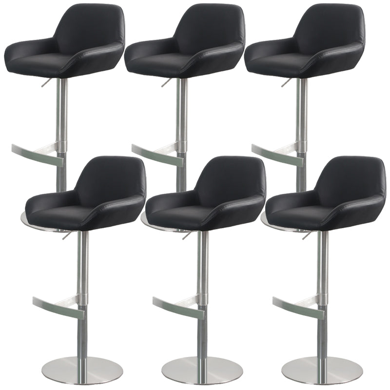 Glam Style Counter Stool Leather Adjustable Height Bar Stool with Metal Base