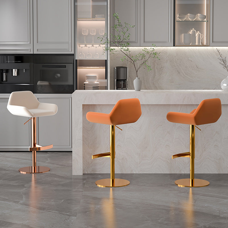 Glam Style Counter Stool Leather Adjustable Height Bar Stool with Metal Base