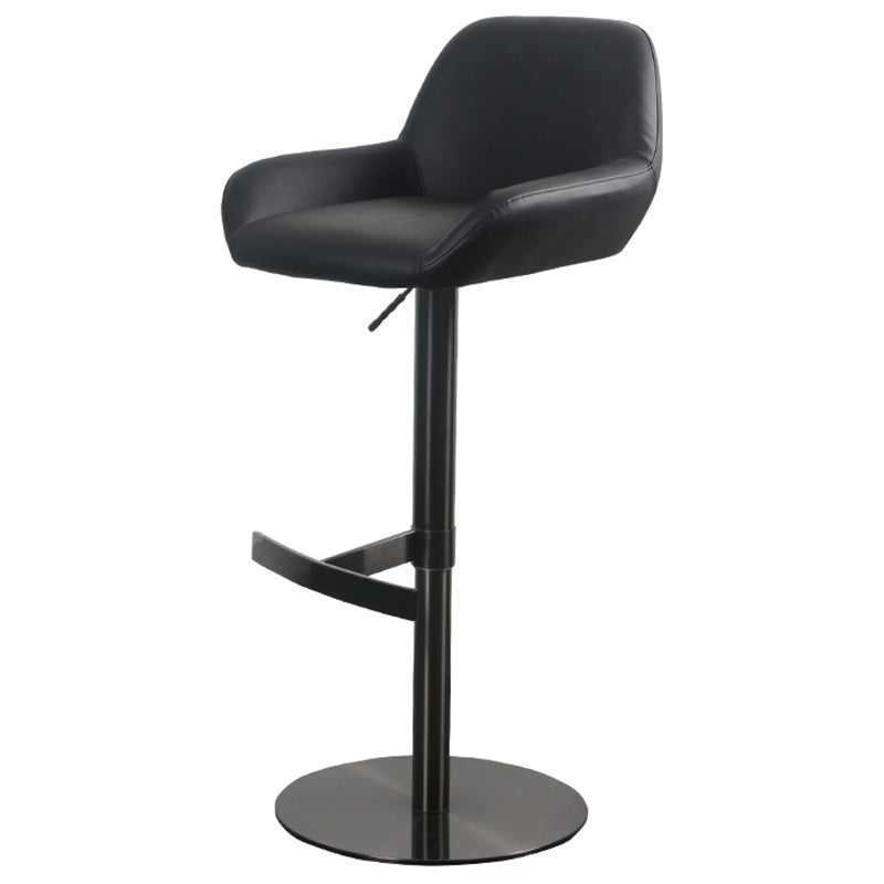Glam Style Counter Stool Leather Adjustable Height Bar Stool with Metal Base