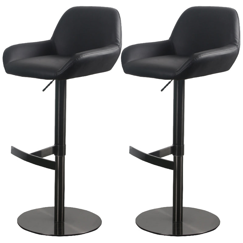 Glam Style Counter Stool Leather Adjustable Height Bar Stool with Metal Base
