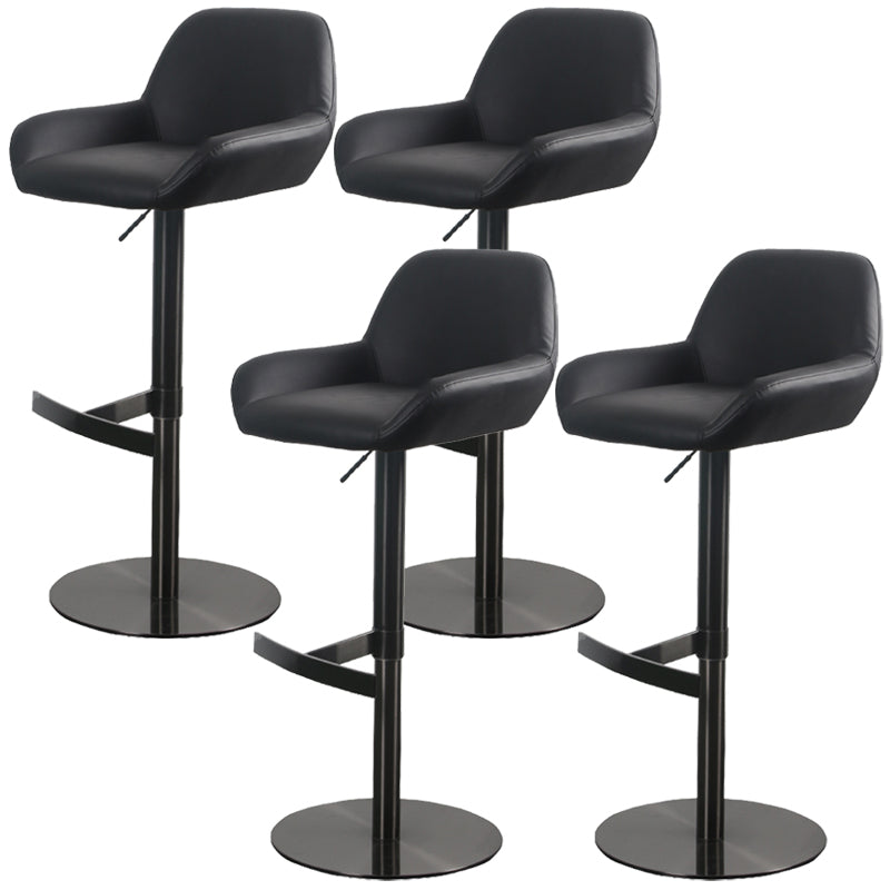 Glam Style Counter Stool Leather Adjustable Height Bar Stool with Metal Base