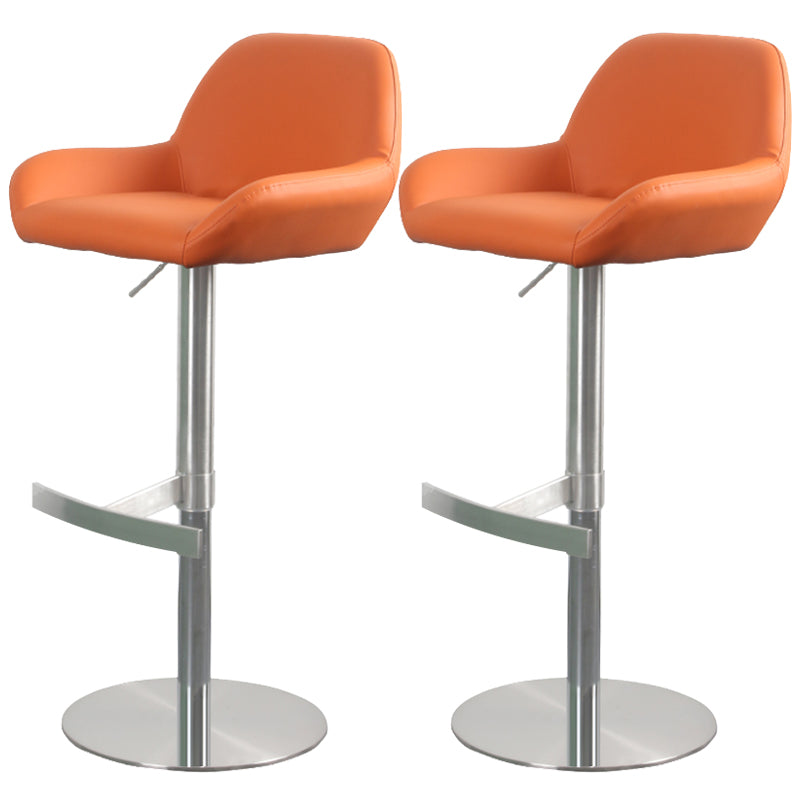 Glam Style Counter Stool Leather Adjustable Height Bar Stool with Metal Base