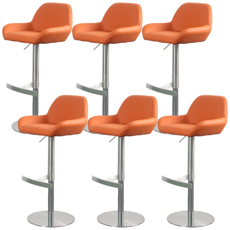 Glam Style Counter Stool Leather Adjustable Height Bar Stool with Metal Base
