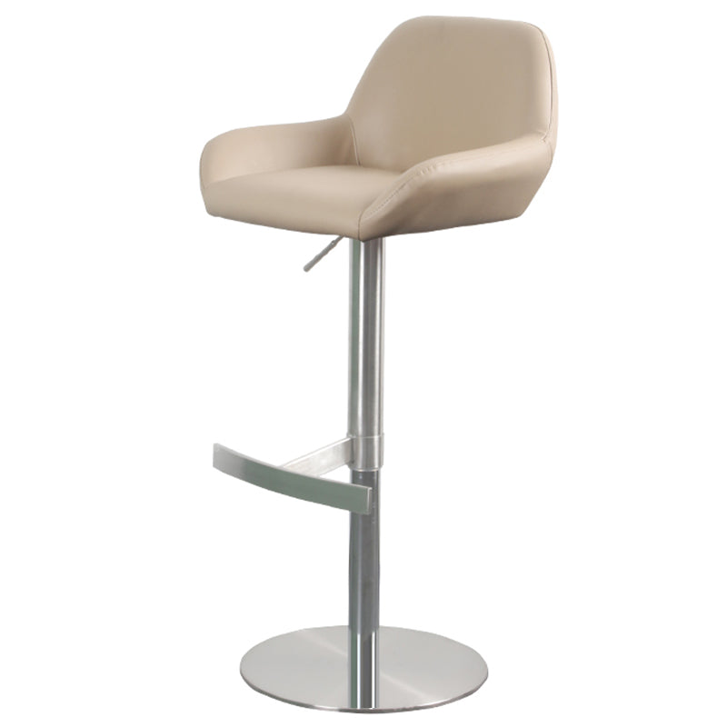Glam Style Counter Stool Leather Adjustable Height Bar Stool with Metal Base