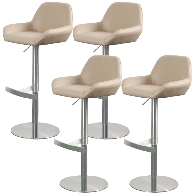 Glam Style Counter Stool Leather Adjustable Height Bar Stool with Metal Base