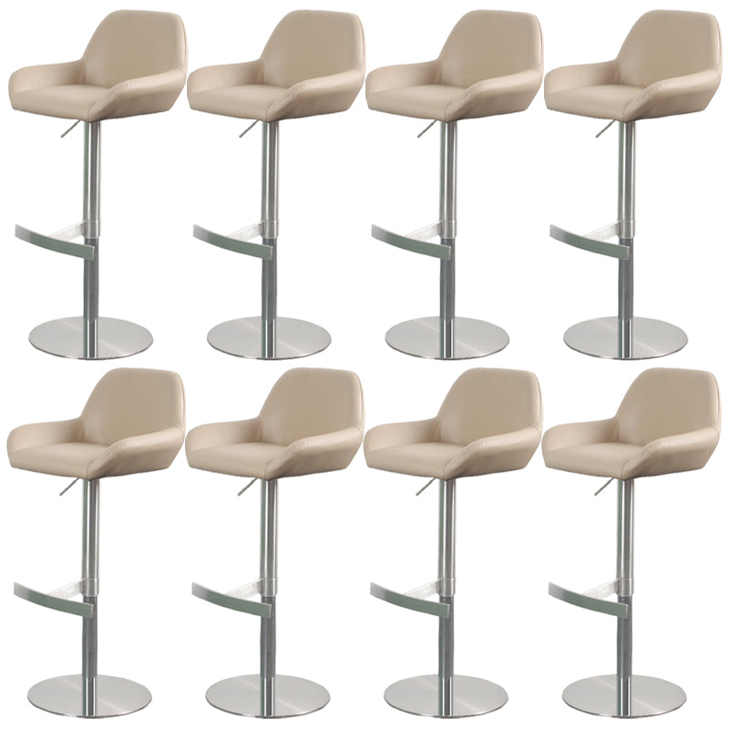Glam Style Counter Stool Leather Adjustable Height Bar Stool with Metal Base