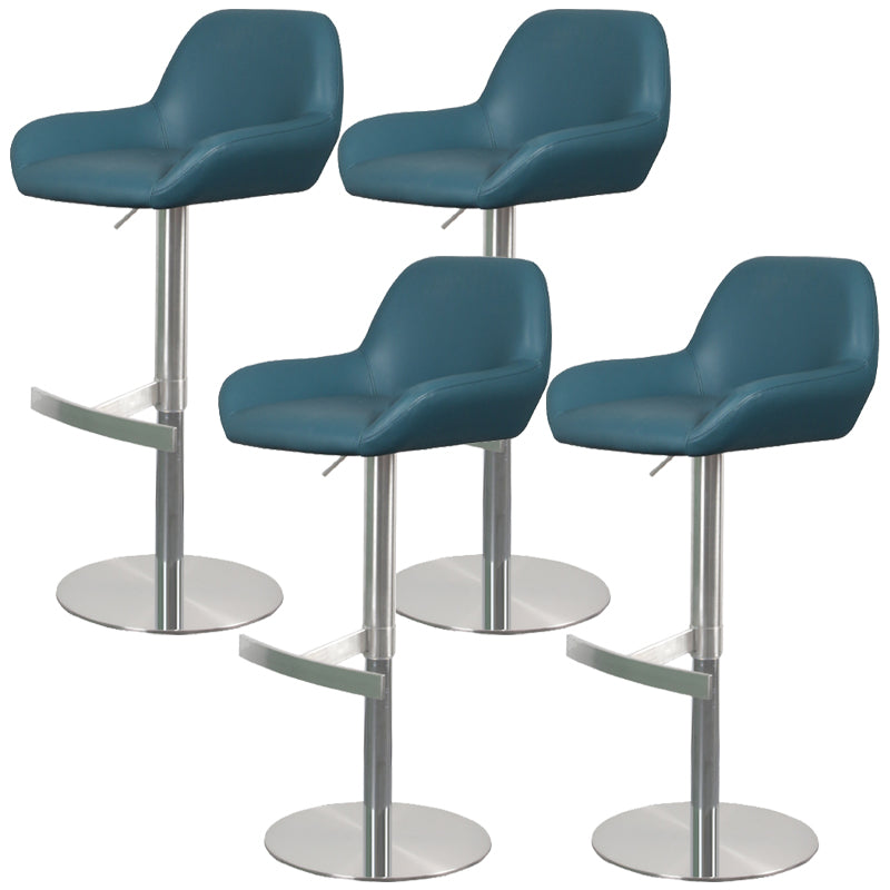 Glam Style Counter Stool Leather Adjustable Height Bar Stool with Metal Base