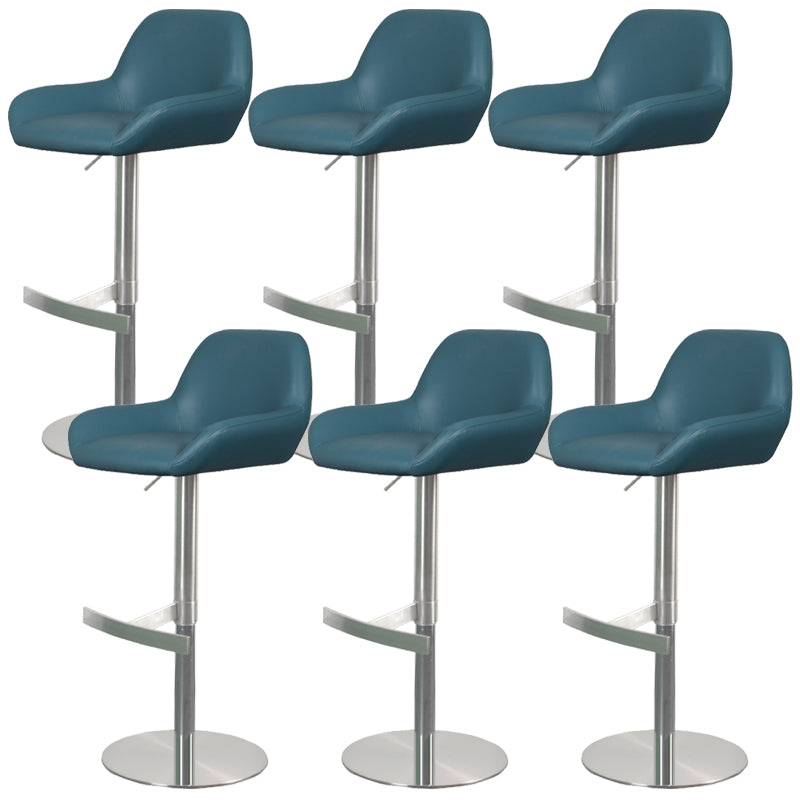 Glam Style Counter Stool Leather Adjustable Height Bar Stool with Metal Base