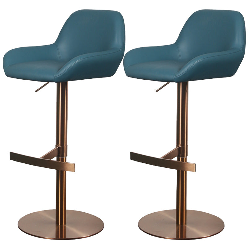 Glam Style Counter Stool Leather Adjustable Height Bar Stool with Metal Base