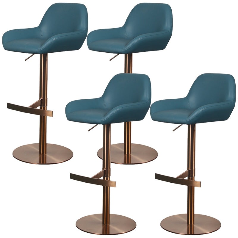 Glam Style Counter Stool Leather Adjustable Height Bar Stool with Metal Base