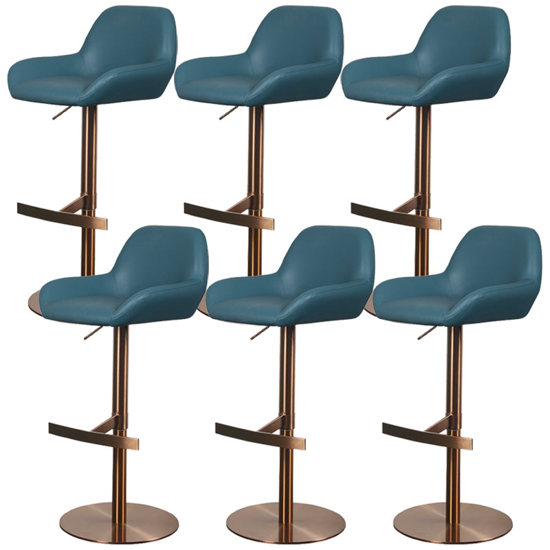 Glam Style Counter Stool Leather Adjustable Height Bar Stool with Metal Base