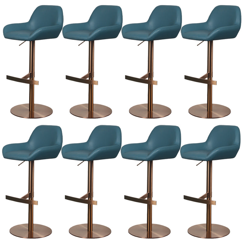 Glam Style Counter Stool Leather Adjustable Height Bar Stool with Metal Base