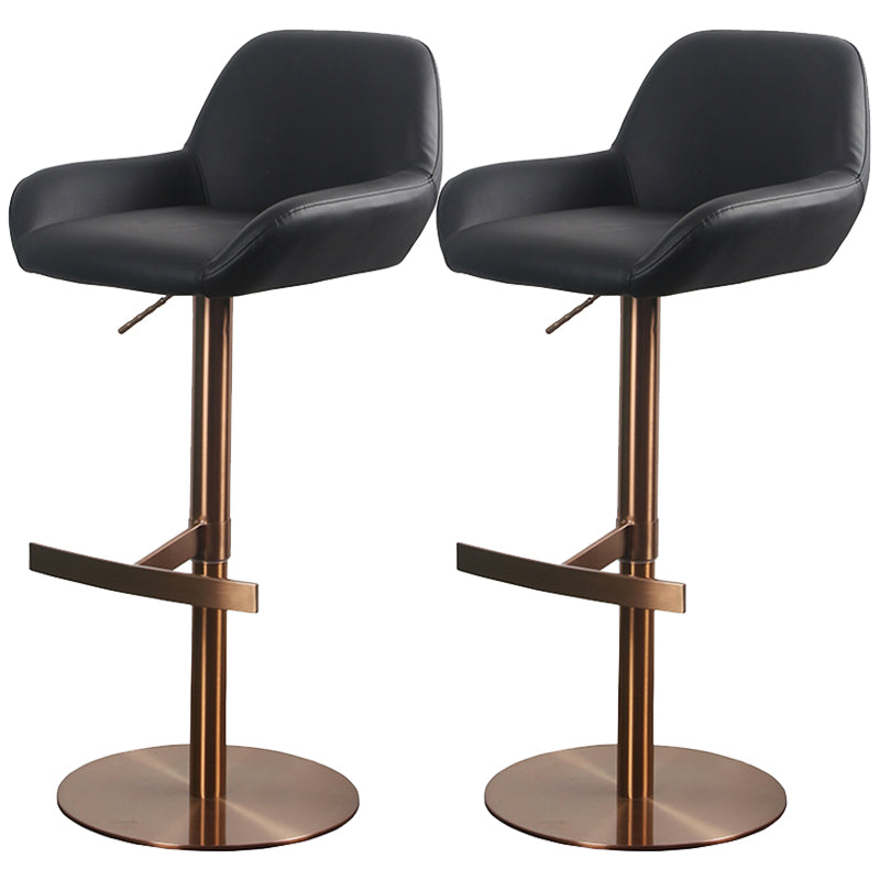 Glam Style Counter Stool Leather Adjustable Height Bar Stool with Metal Base