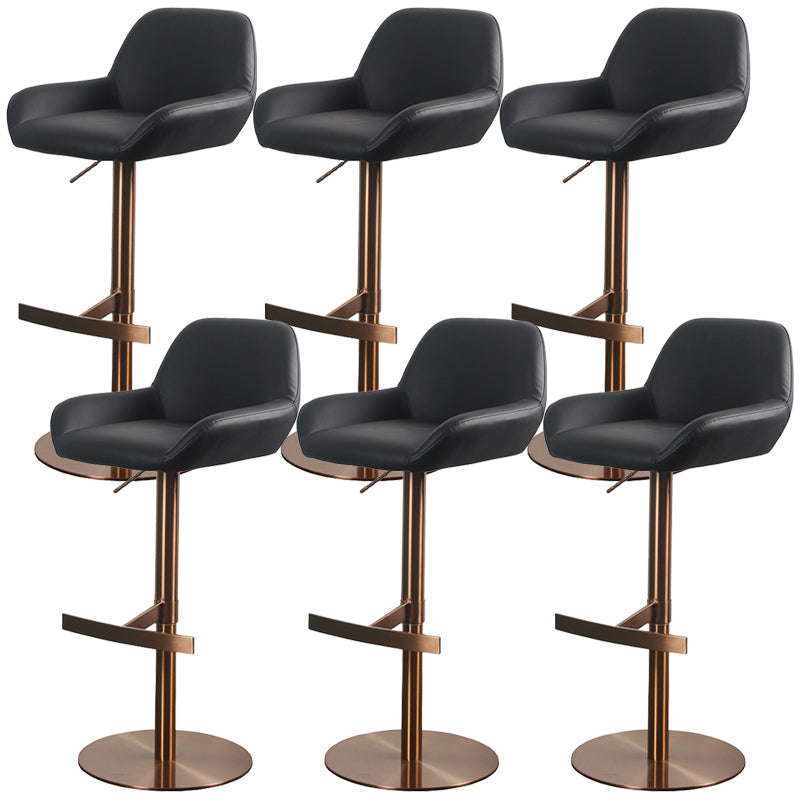 Glam Style Counter Stool Leather Adjustable Height Bar Stool with Metal Base