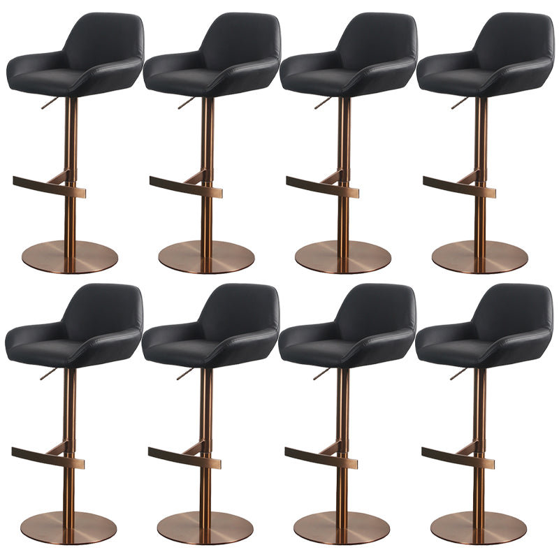 Glam Style Counter Stool Leather Adjustable Height Bar Stool with Metal Base