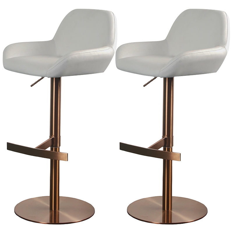 Glam Style Counter Stool Leather Adjustable Height Bar Stool with Metal Base