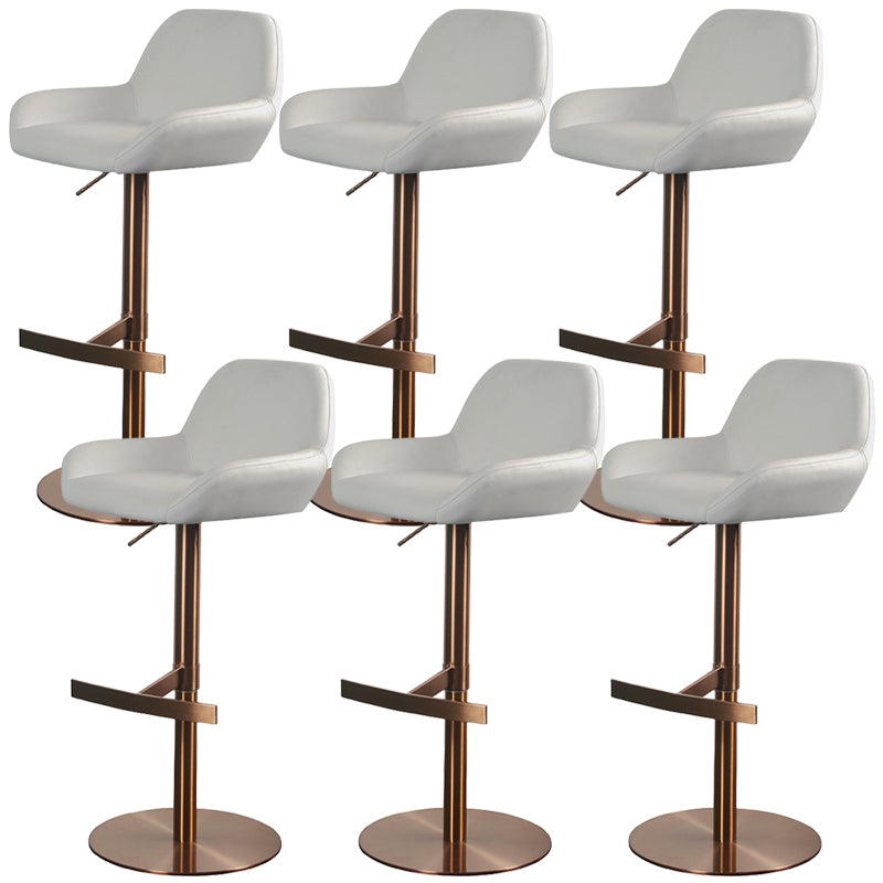 Glam Style Counter Stool Leather Adjustable Height Bar Stool with Metal Base