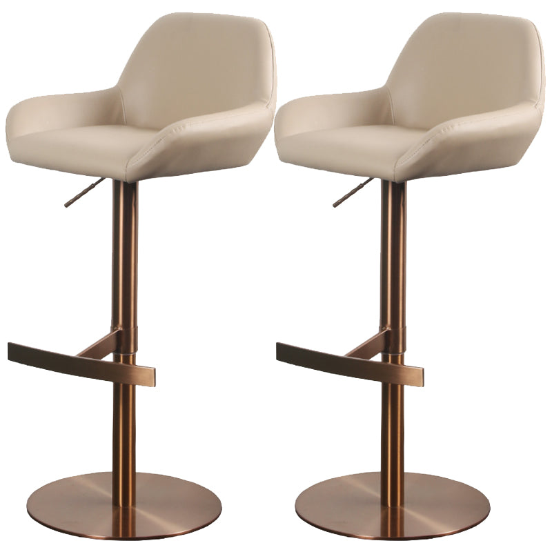 Glam Style Counter Stool Leather Adjustable Height Bar Stool with Metal Base