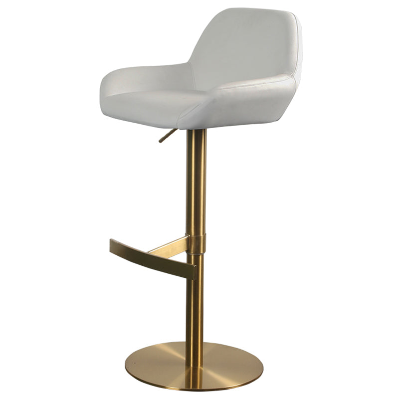 Glam Style Counter Stool Leather Adjustable Height Bar Stool with Metal Base