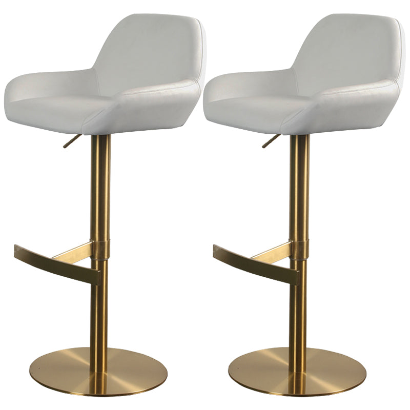 Glam Style Counter Stool Leather Adjustable Height Bar Stool with Metal Base
