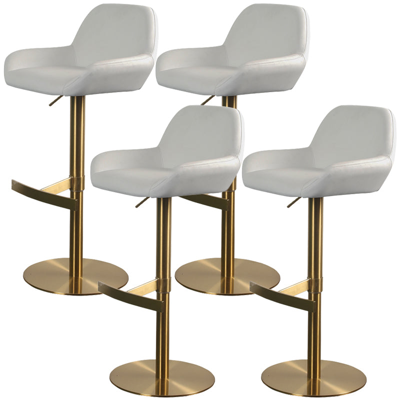 Glam Style Counter Stool Leather Adjustable Height Bar Stool with Metal Base
