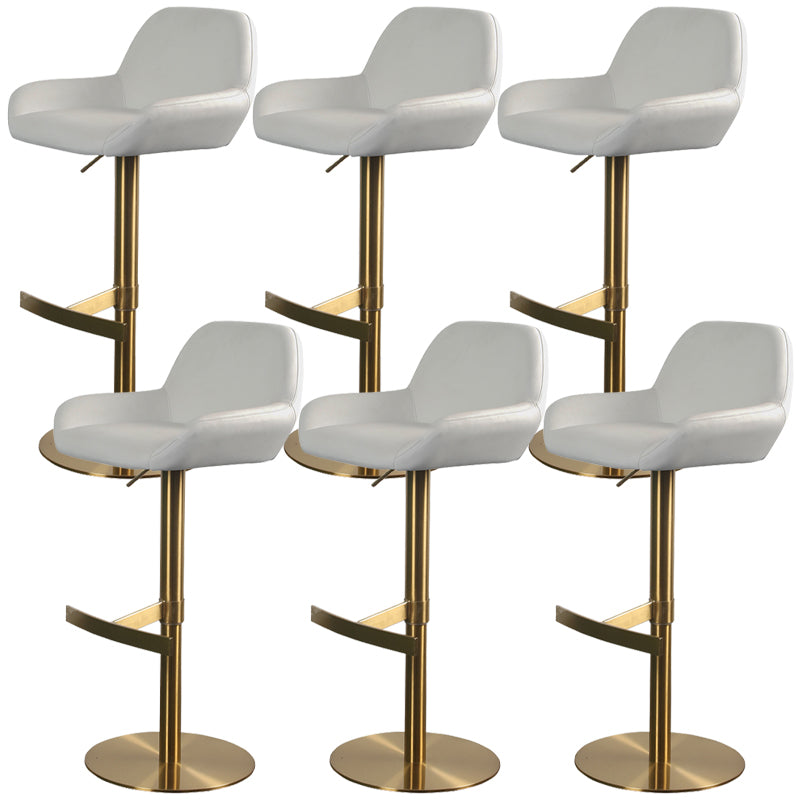 Glam Style Counter Stool Leather Adjustable Height Bar Stool with Metal Base