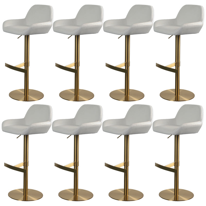 Glam Style Counter Stool Leather Adjustable Height Bar Stool with Metal Base