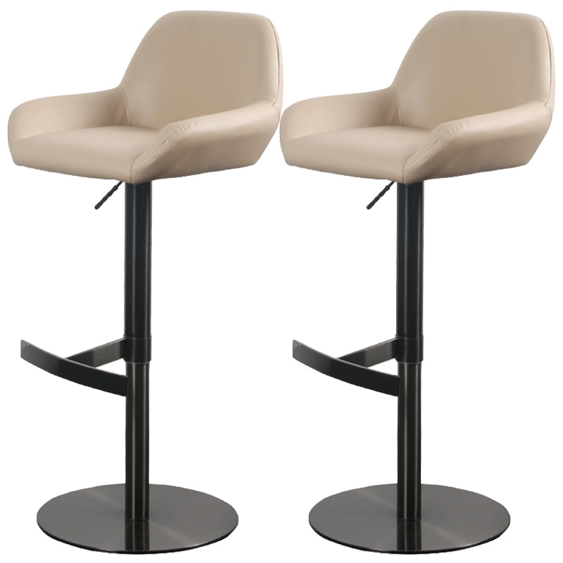Glam Style Counter Stool Leather Adjustable Height Bar Stool with Metal Base