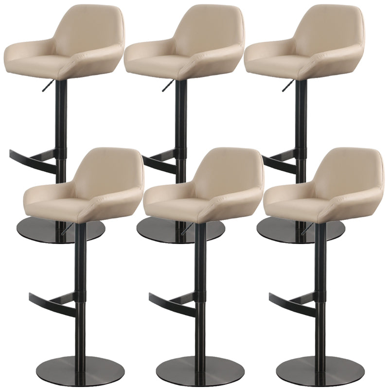 Glam Style Counter Stool Leather Adjustable Height Bar Stool with Metal Base