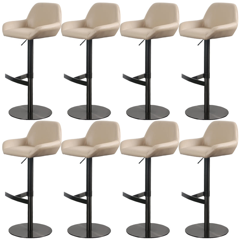 Glam Style Counter Stool Leather Adjustable Height Bar Stool with Metal Base